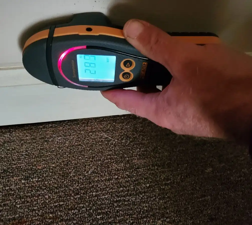 Moisture detection at baseboard during Sewage Cleanup & Sanitation in El Monte